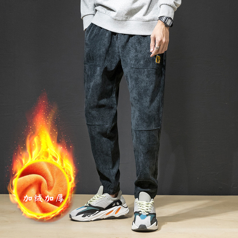 Spring and Summer Men&#039;s Sports Casual Pants Trousers Loose Slim-Fitting Ankle-Tied Harem Pants Corduroy Ankle-Length Slim-Fit Pants Tide