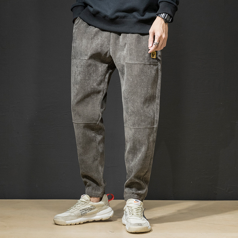 Spring and Summer Men&#039;s Sports Casual Pants Trousers Loose Slim-Fitting Ankle-Tied Harem Pants Corduroy Ankle-Length Slim-Fit Pants Tide