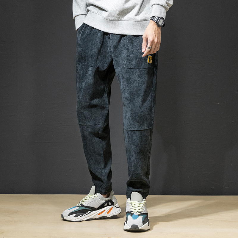 Spring and Summer Men&#039;s Sports Casual Pants Trousers Loose Slim-Fitting Ankle-Tied Harem Pants Corduroy Ankle-Length Slim-Fit Pants Tide