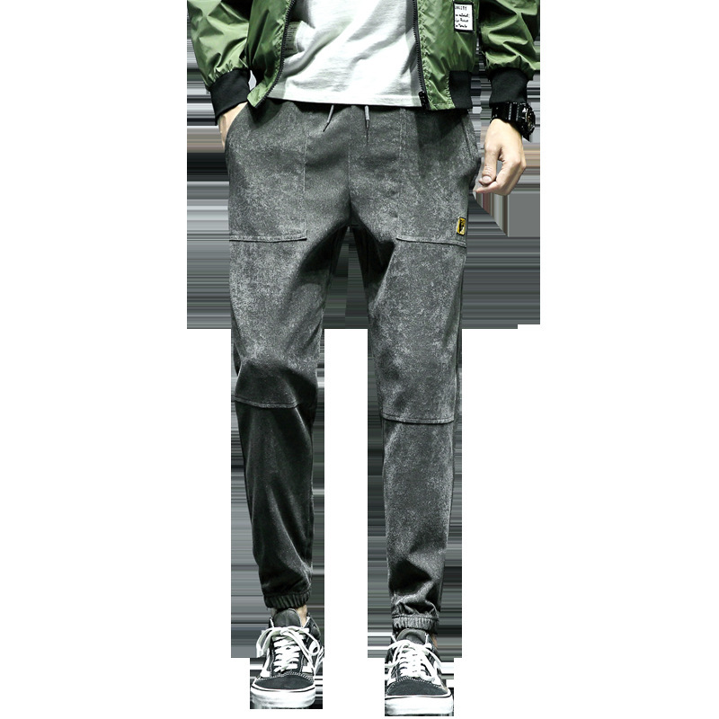 Spring and Summer Men&#039;s Sports Casual Pants Trousers Loose Slim-Fitting Ankle-Tied Harem Pants Corduroy Ankle-Length Slim-Fit Pants Tide