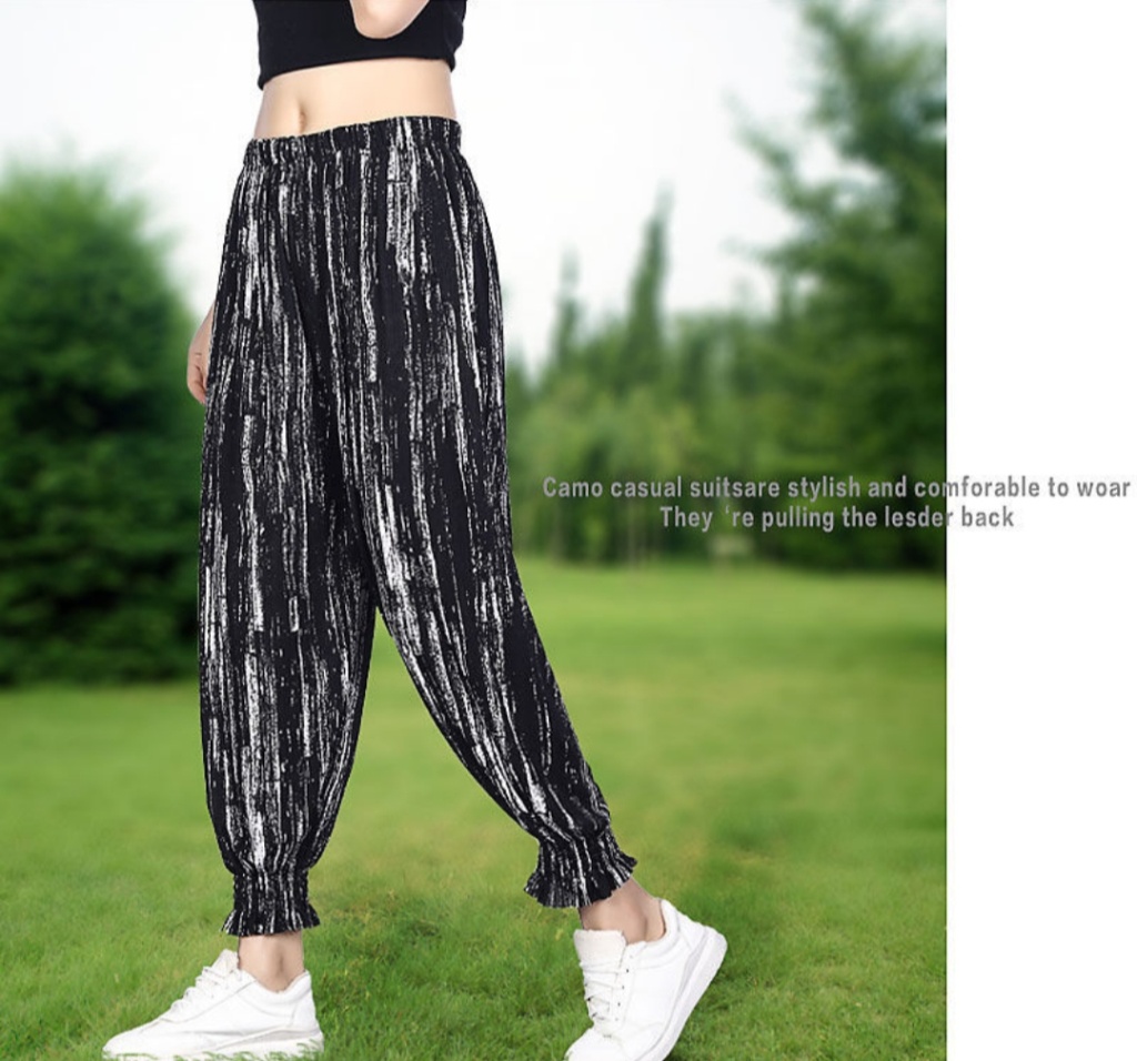 Manufacturer Summer Mosquito Repelling Pants Cool Ice Silk Women's Pants Ice Silk Women's Flower Pants Beauty Stripe Drape Bloomers Casual Pants