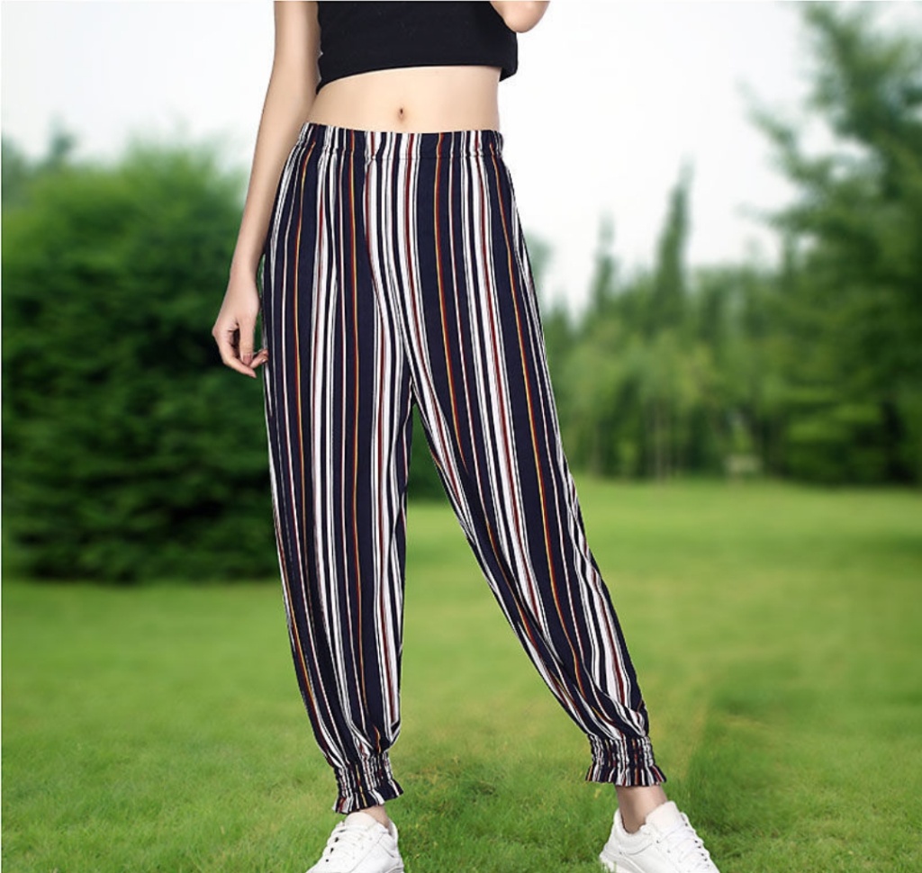 Manufacturer Summer Mosquito Repelling Pants Cool Ice Silk Women's Pants Ice Silk Women's Flower Pants Beauty Stripe Drape Bloomers Casual Pants