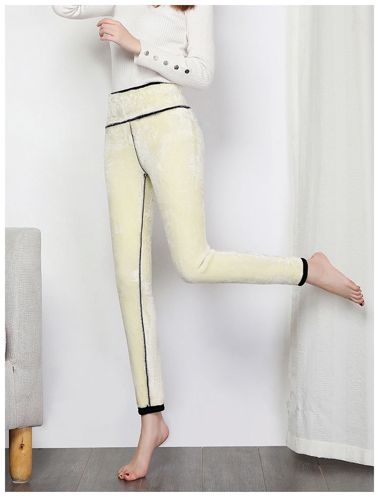 2020 Autumn and Winter Women's Clothing New Super Thick Outer Wear Lambswool Casual Pants Women's High Waist Stretch Warm-Keeping Pants Fleece Cotton Pants