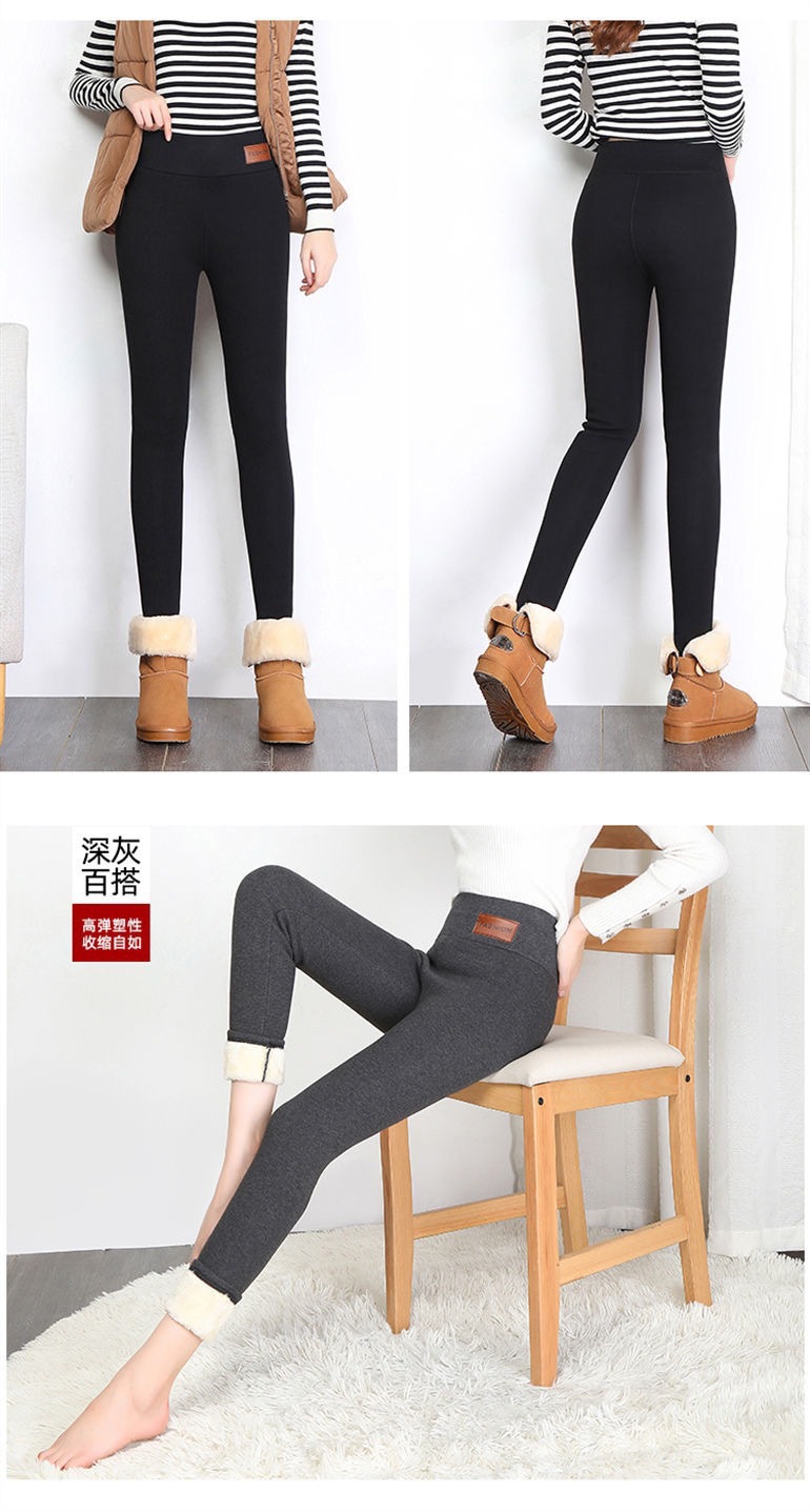 2020 Autumn and Winter Women's Clothing New Super Thick Outer Wear Lambswool Casual Pants Women's High Waist Stretch Warm-Keeping Pants Fleece Cotton Pants