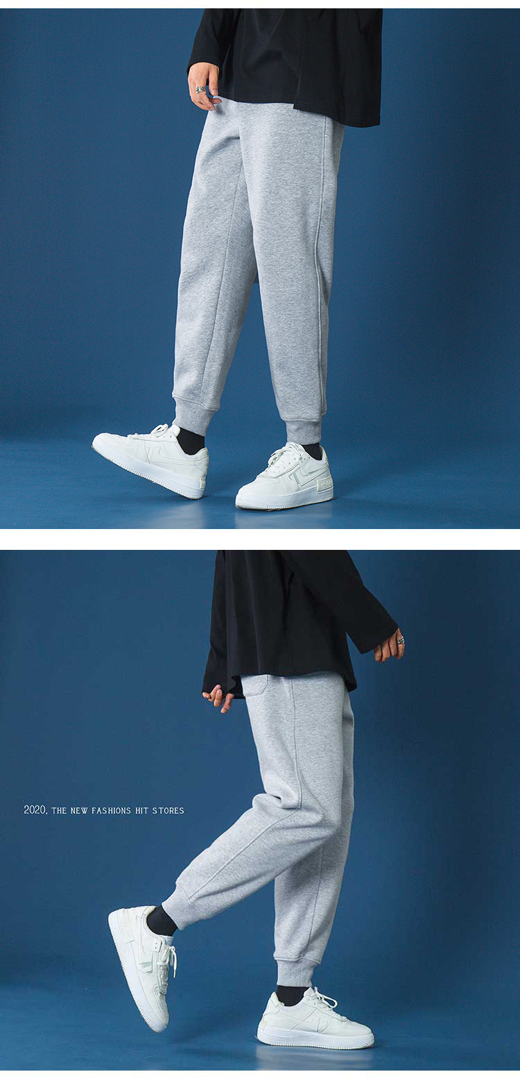 Pure Color Sweatpants Men's Sports Casual Pants Men's Skinny Pants Loose Tappered Gray Long Velvet Pants Version K563