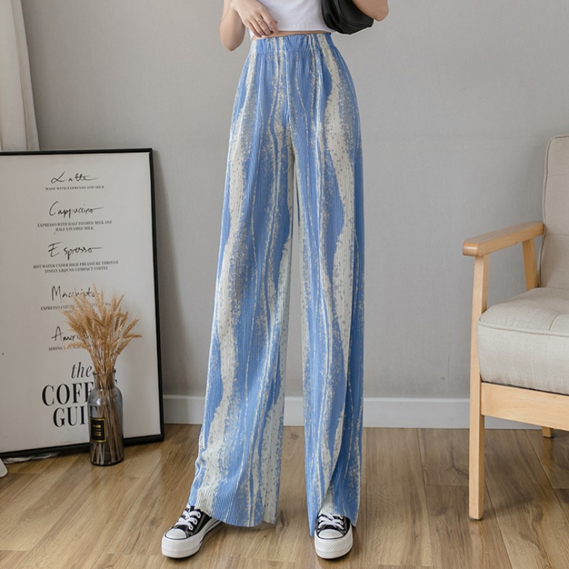 2021 Water Ripple Blooming Casual Pants Women&#039;s Spring New High Waist Figure Flattering Mopping Pants Loose Drooping Wide Leg Pants Fashion