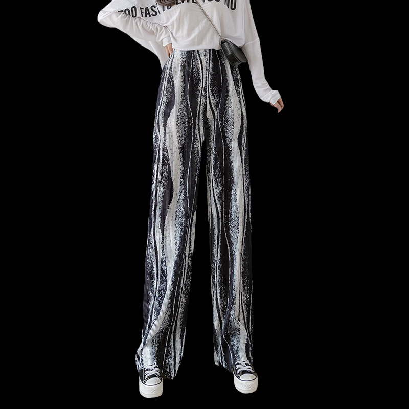 2021 Water Ripple Blooming Casual Pants Women&#039;s Spring New High Waist Figure Flattering Mopping Pants Loose Drooping Wide Leg Pants Fashion