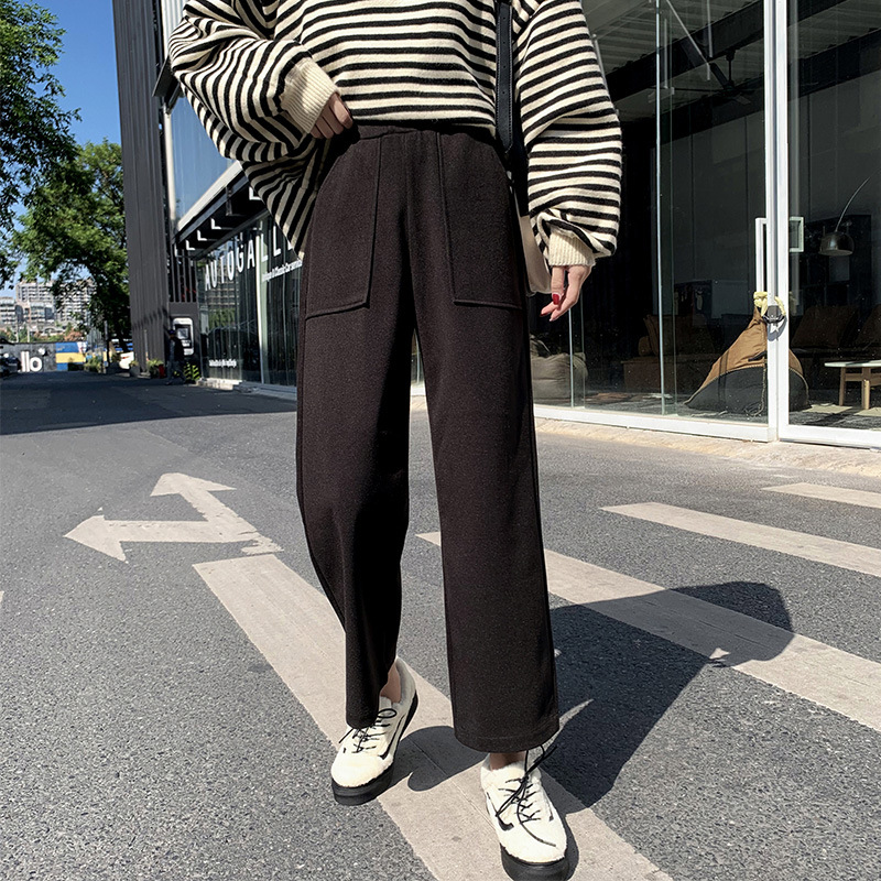 Woolen Wide-Leg Pants Women&#039;s Pants High Waist Drooping Autumn and Winter 2020 New Loose Slimming Cropped Straight Casual Pants for Women