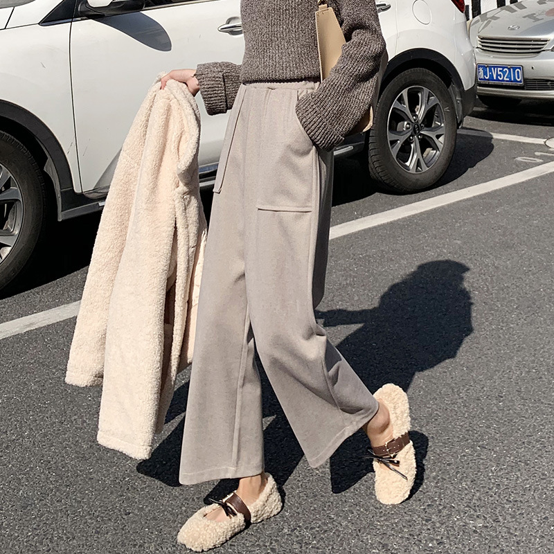 Woolen Wide-Leg Pants Women&#039;s Pants High Waist Drooping Autumn and Winter 2020 New Loose Slimming Cropped Straight Casual Pants for Women