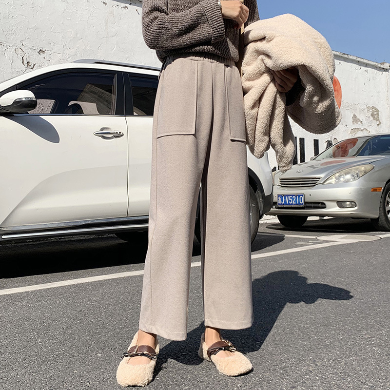 Woolen Wide-Leg Pants Women&#039;s Pants High Waist Drooping Autumn and Winter 2020 New Loose Slimming Cropped Straight Casual Pants for Women