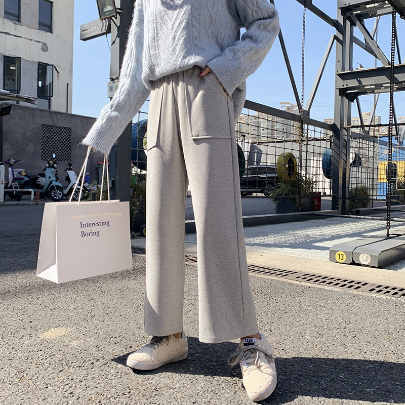 Woolen Wide-Leg Pants Women&#039;s Pants High Waist Drooping Autumn and Winter 2020 New Loose Slimming Cropped Straight Casual Pants for Women