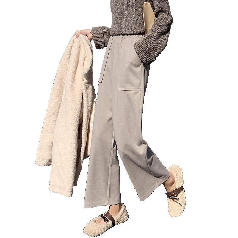 Woolen Wide-Leg Pants Women&#039;s Pants High Waist Drooping Autumn and Winter 2020 New Loose Slimming Cropped Straight Casual Pants for Women