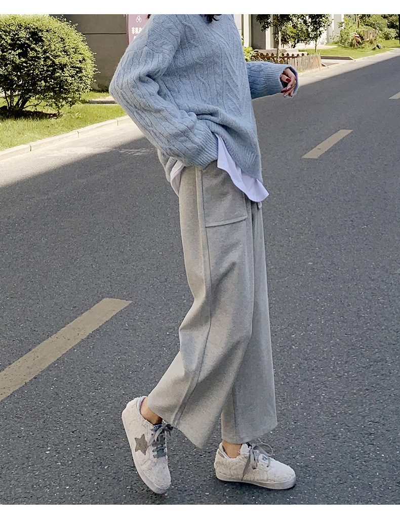 Woolen Wide-Leg Pants Women's Pants High Waist Drooping Autumn and Winter 2020 New Loose Slimming Cropped Straight Casual Pants for Women