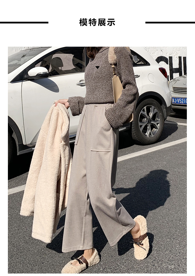 Woolen Wide-Leg Pants Women's Pants High Waist Drooping Autumn and Winter 2020 New Loose Slimming Cropped Straight Casual Pants for Women