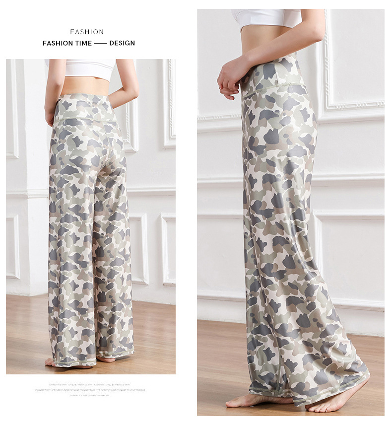 Amazon New Printed Straight-Leg Pants Women's High Waist Loose Wide Legs Casual Pants Cross-Border Sports Fitness Yoga Pants