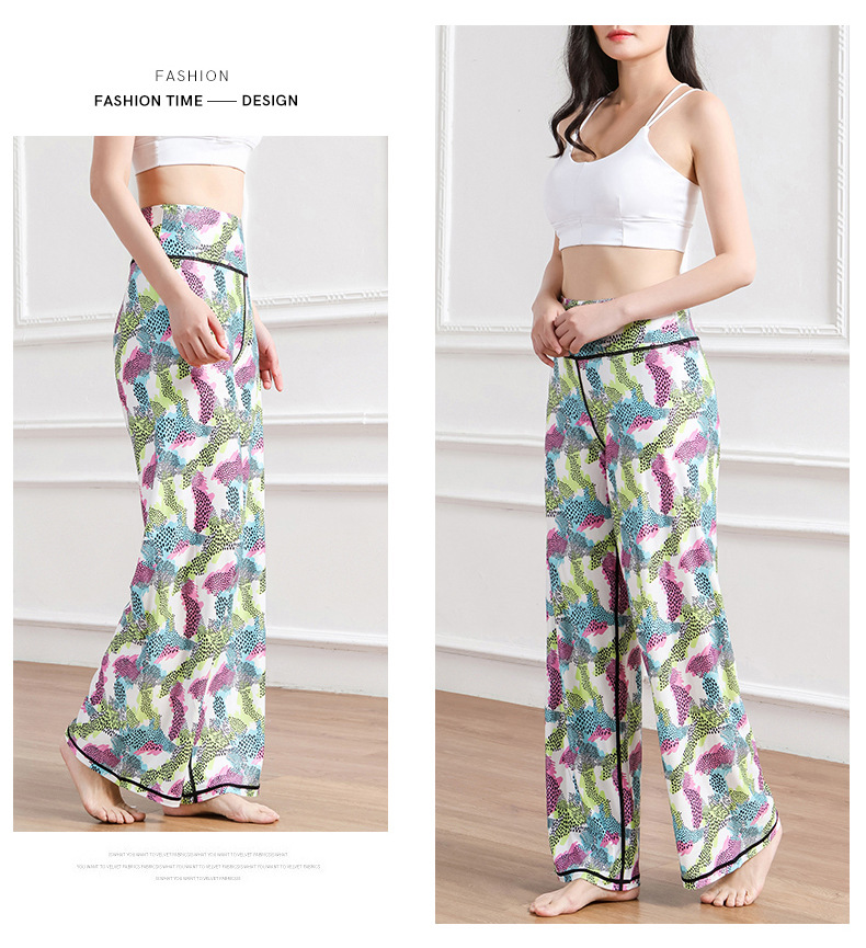 Amazon New Printed Straight-Leg Pants Women's High Waist Loose Wide Legs Casual Pants Cross-Border Sports Fitness Yoga Pants