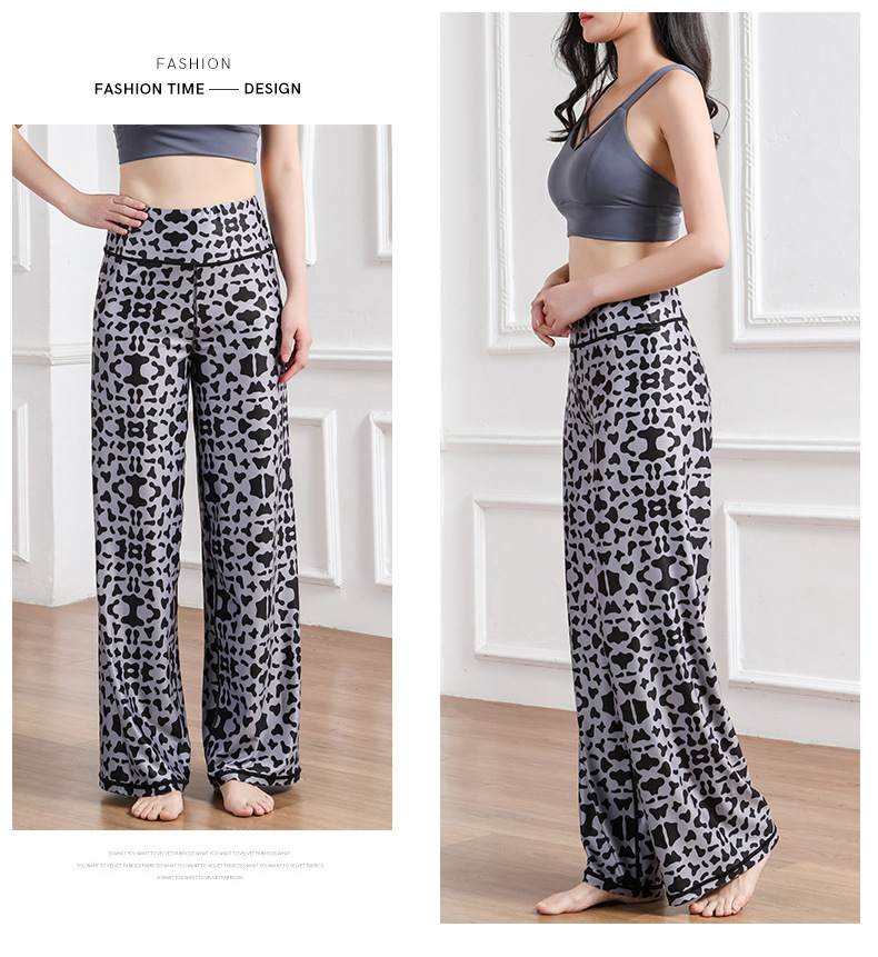 Amazon New Printed Straight-Leg Pants Women's High Waist Loose Wide Legs Casual Pants Cross-Border Sports Fitness Yoga Pants