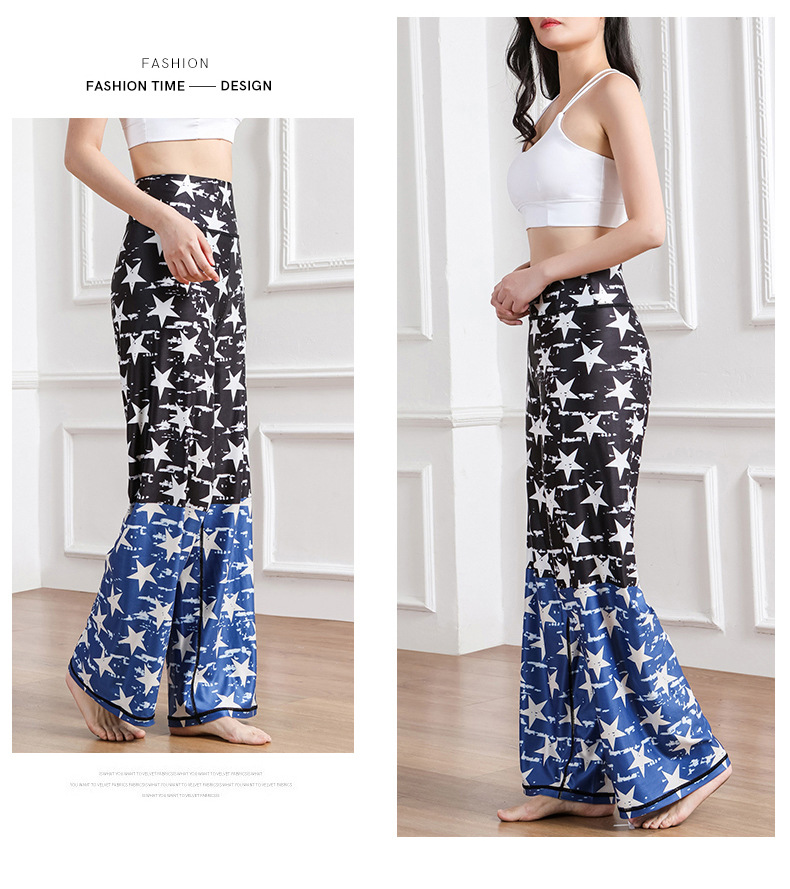 Amazon New Printed Straight-Leg Pants Women's High Waist Loose Wide Legs Casual Pants Cross-Border Sports Fitness Yoga Pants