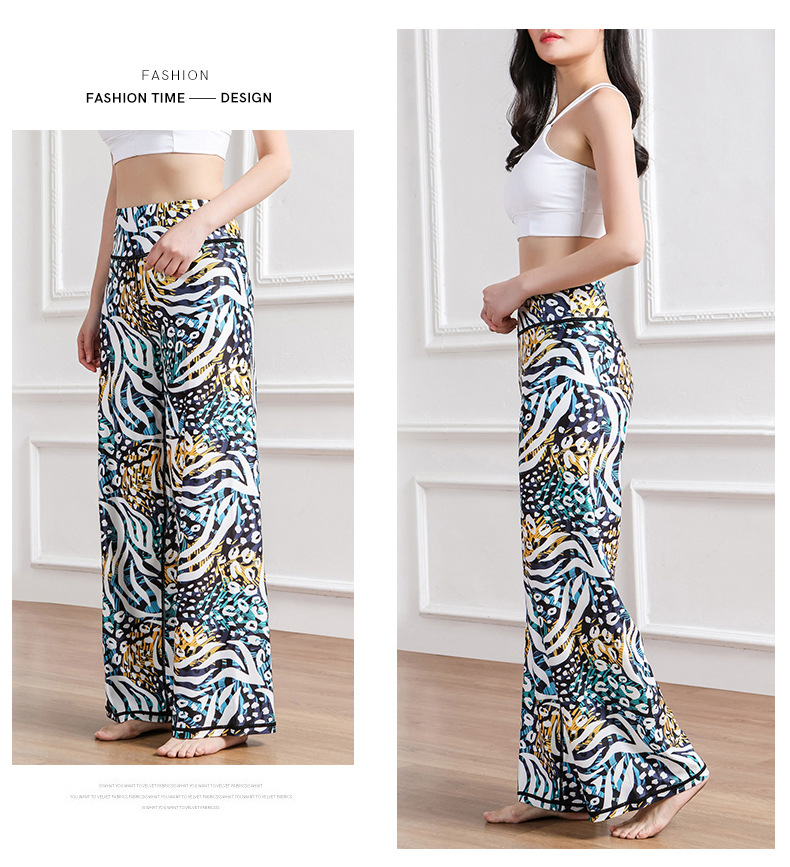 Amazon New Printed Straight-Leg Pants Women's High Waist Loose Wide Legs Casual Pants Cross-Border Sports Fitness Yoga Pants