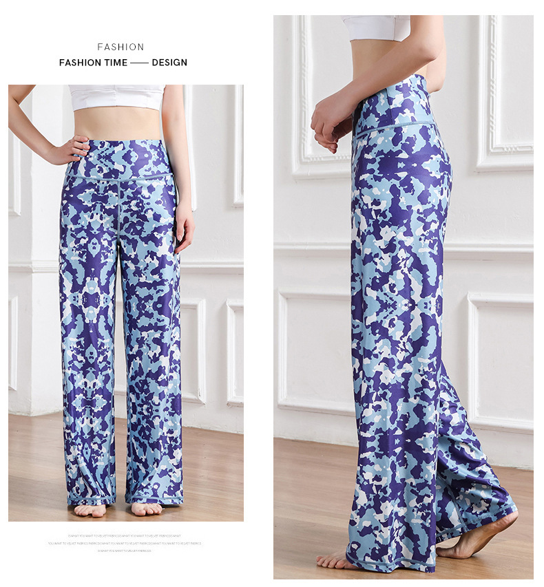 Amazon New Printed Straight-Leg Pants Women's High Waist Loose Wide Legs Casual Pants Cross-Border Sports Fitness Yoga Pants