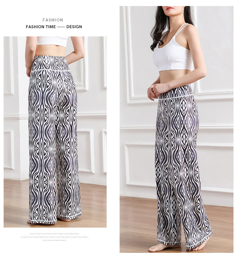 Amazon New Printed Straight-Leg Pants Women's High Waist Loose Wide Legs Casual Pants Cross-Border Sports Fitness Yoga Pants
