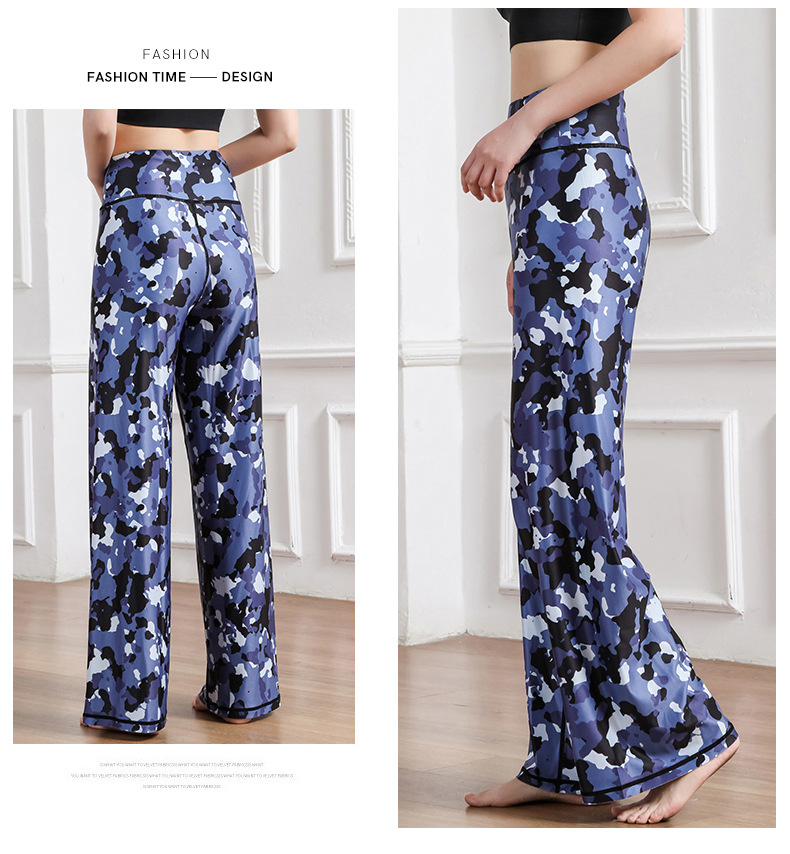 Amazon New Printed Straight-Leg Pants Women's High Waist Loose Wide Legs Casual Pants Cross-Border Sports Fitness Yoga Pants