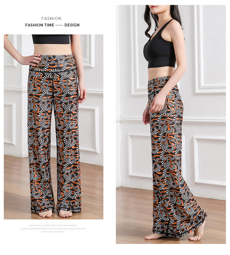 Amazon New Printed Straight-Leg Pants Women's High Waist Loose Wide Legs Casual Pants Cross-Border Sports Fitness Yoga Pants