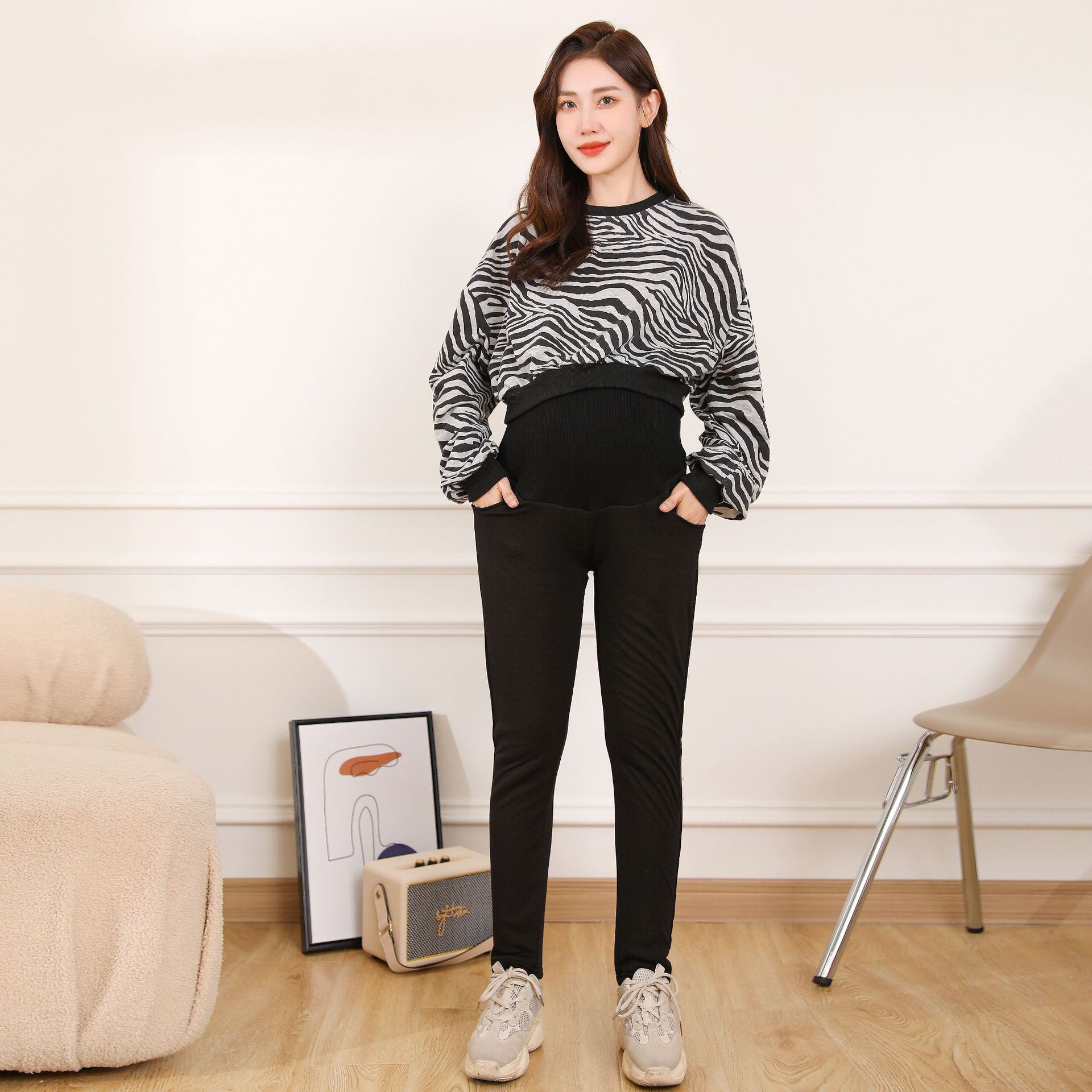 Extra Thick Pregnant Women's Cotton Pants Winter Warm Pants Thickened Fleece plus Size Leggings Three-Layer Outer Wear Winter