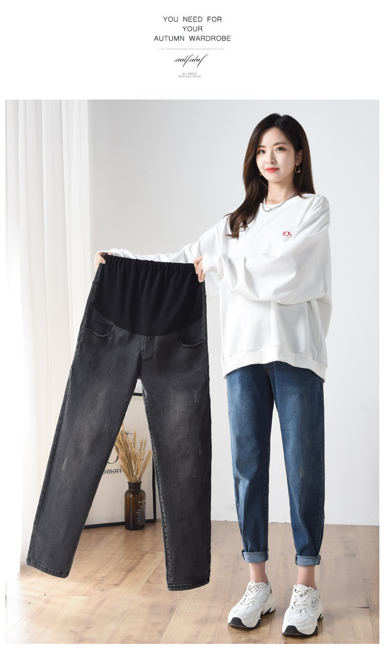 Pregnant Women's Pants Jeans plus-Sized plus Size Autumn and Winter Trousers Daddy Casual Pants High Elastic Pencil Pants plus Velvet Thickened