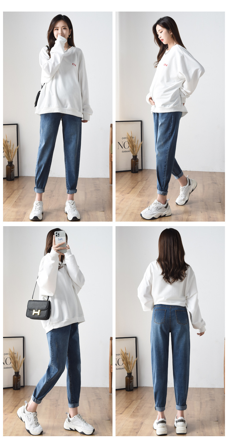 Pregnant Women's Pants Jeans plus-Sized plus Size Autumn and Winter Trousers Daddy Casual Pants High Elastic Pencil Pants plus Velvet Thickened