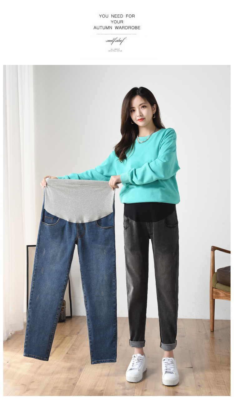 Pregnant Women's Pants Jeans plus-Sized plus Size Autumn and Winter Trousers Daddy Casual Pants High Elastic Pencil Pants plus Velvet Thickened