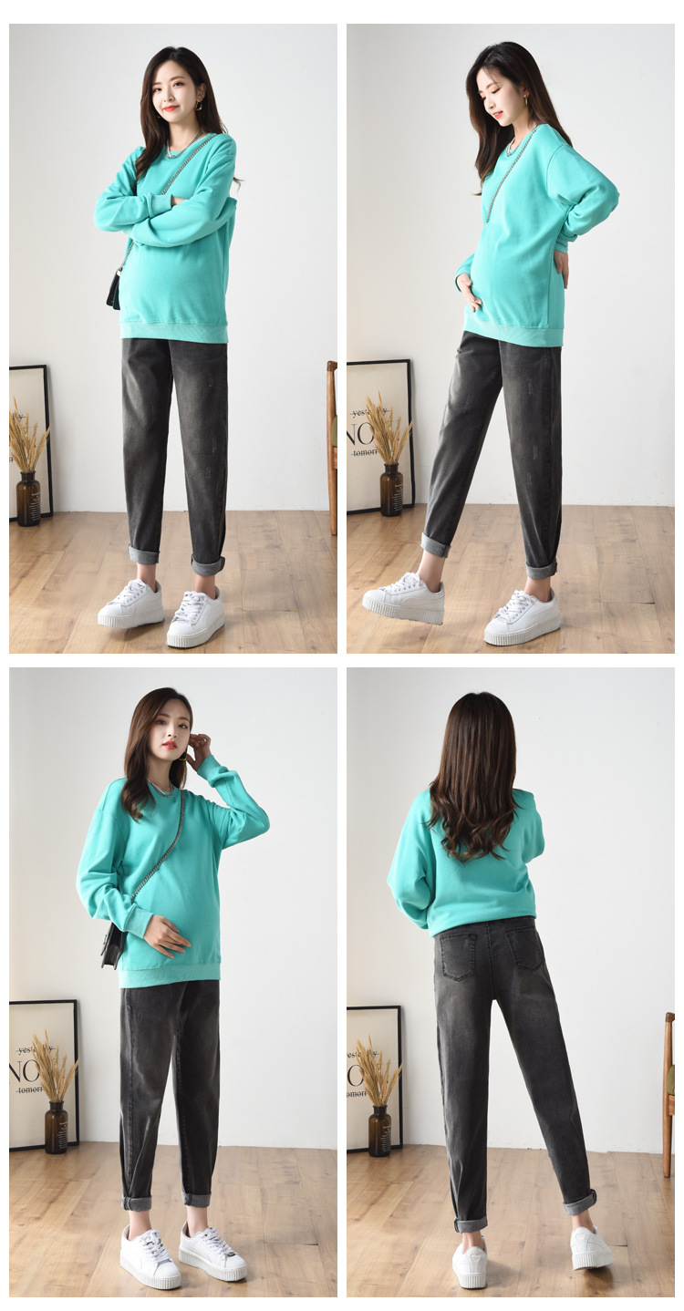 Pregnant Women's Pants Jeans plus-Sized plus Size Autumn and Winter Trousers Daddy Casual Pants High Elastic Pencil Pants plus Velvet Thickened