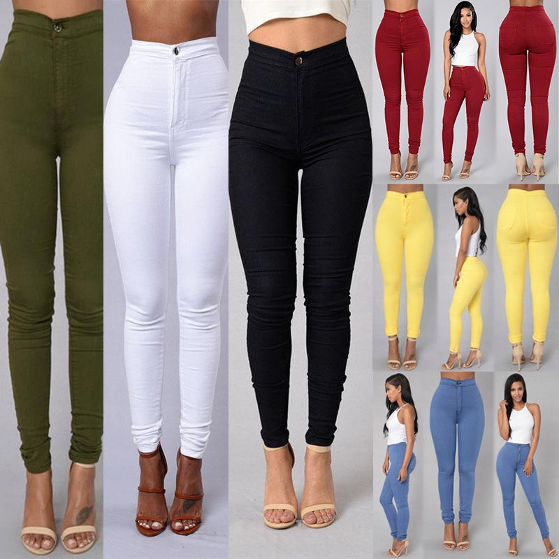 Amazon Hot Leggings Thin High Waist Stretch Pencil Pants Skinny Candy Color Jeans Women&#039;s Pants