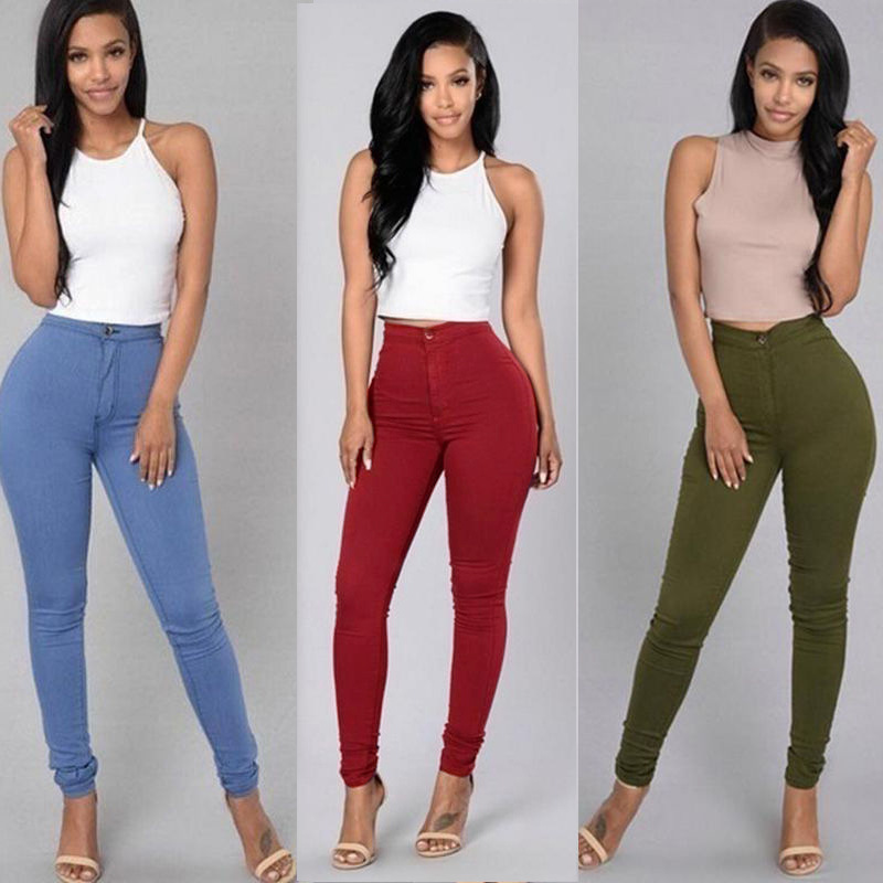 Amazon Hot Leggings Thin High Waist Stretch Pencil Pants Skinny Candy Color Jeans Women's Pants