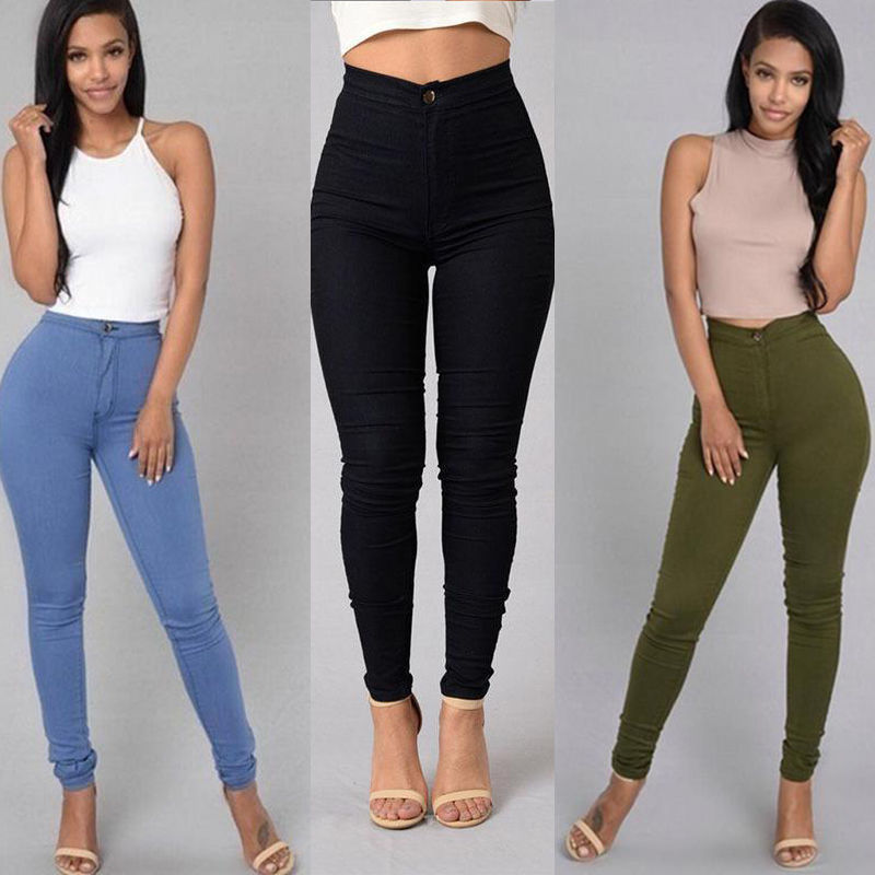 Amazon Hot Leggings Thin High Waist Stretch Pencil Pants Skinny Candy Color Jeans Women's Pants