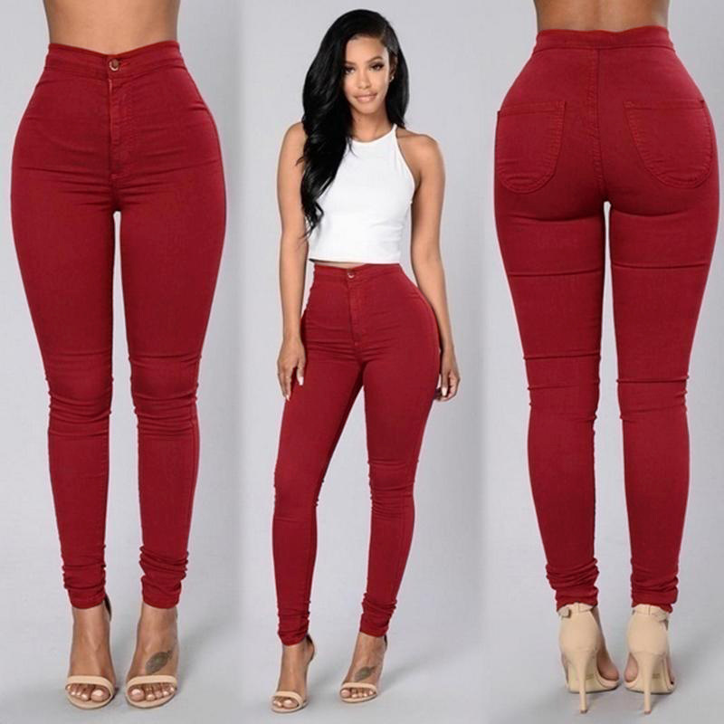 Amazon Hot Leggings Thin High Waist Stretch Pencil Pants Skinny Candy Color Jeans Women's Pants