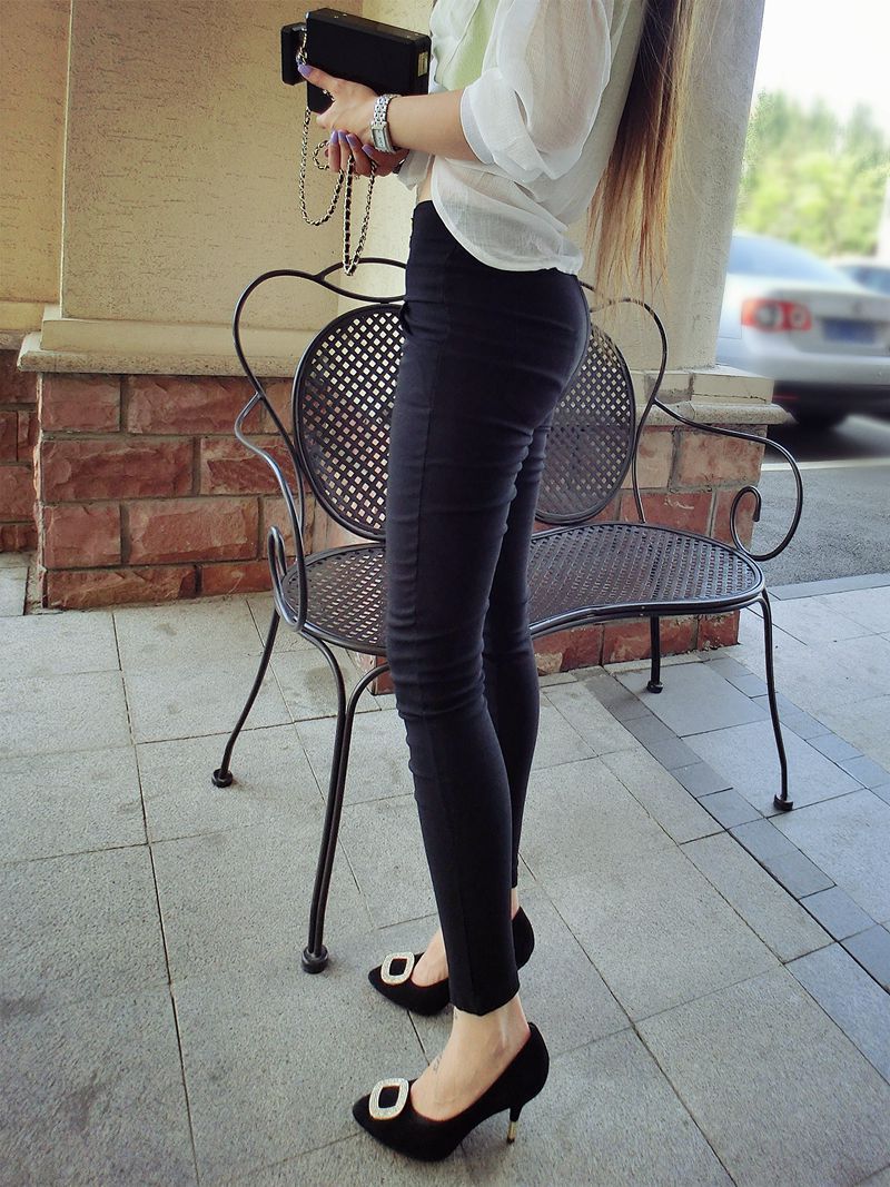 Korean Style Slim Fit Slimming High Waist Double Breasted Button Tappered Pencil Pants Leggings Women's Pants