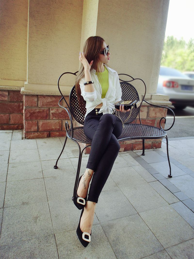 Korean Style Slim Fit Slimming High Waist Double Breasted Button Tappered Pencil Pants Leggings Women's Pants