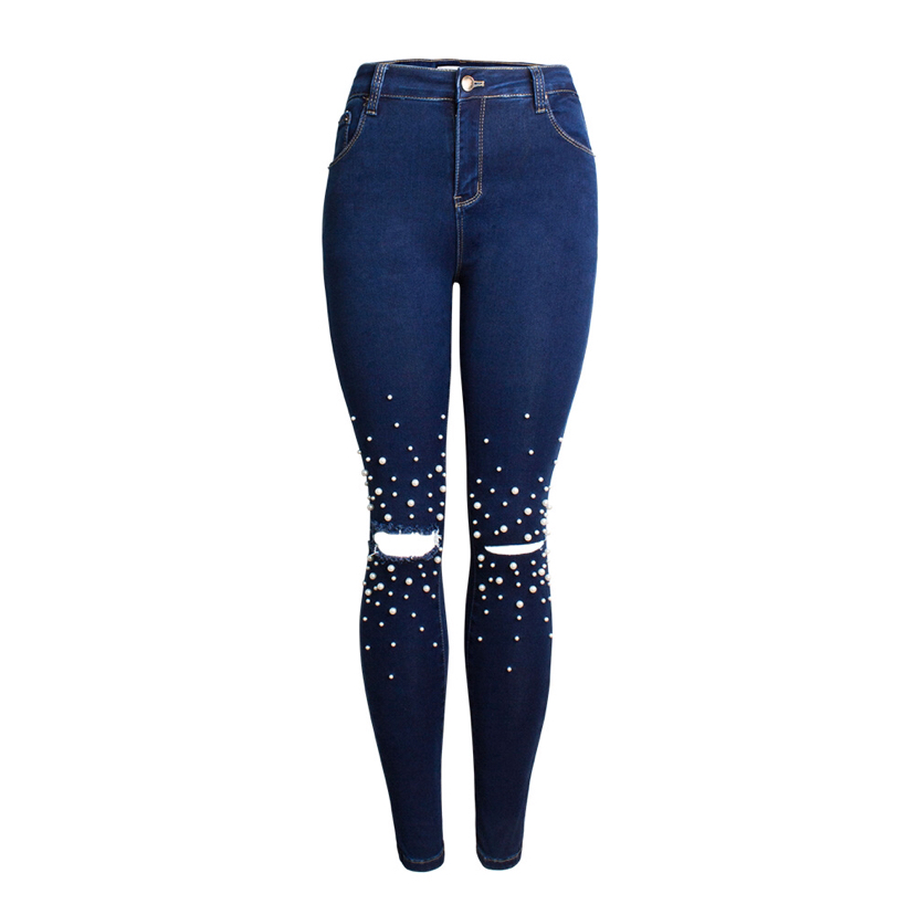 European and American Women's New Waisted Slim - Fit Pants Pencil Pants Pearl Ladies Cowboy Pants Foreign Trade 307 European and American Women's New Waisted Slim - Fit Pants Pencil Pants Pearl Ladies Cowboy Pants Foreign Trade 307