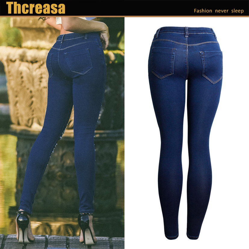 European and American Women's New Waisted Slim - Fit Pants Pencil Pants Pearl Ladies Cowboy Pants Foreign Trade 307 European and American Women's New Waisted Slim - Fit Pants Pencil Pants Pearl Ladies Cowboy Pants Foreign Trade 307