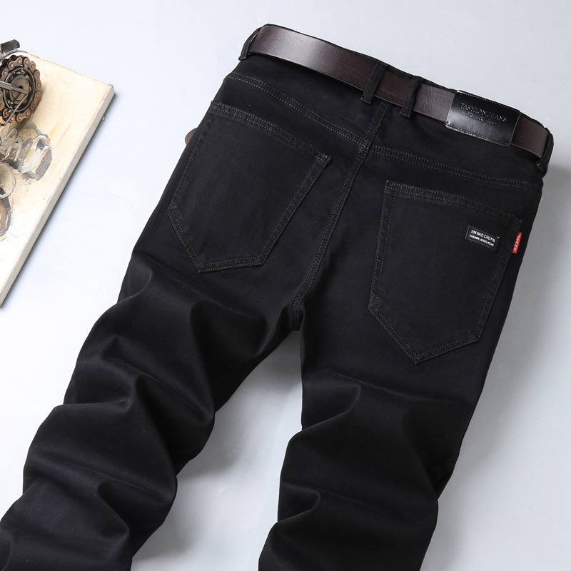 Spring and Autumn Pure Black Jeans Men&#039;s Men&#039;s Fashion Stretch Slim-Fit Youth Fashion Trend Pencil Pants Long Pants Generation Hair