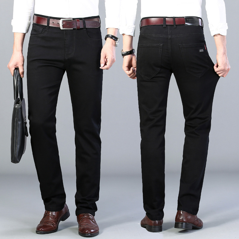 Spring and Autumn Pure Black Jeans Men&#039;s Men&#039;s Fashion Stretch Slim-Fit Youth Fashion Trend Pencil Pants Long Pants Generation Hair