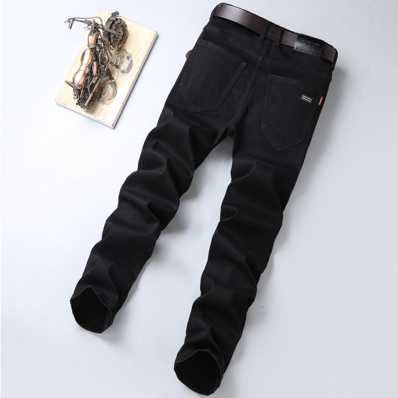 Spring and Autumn Pure Black Jeans Men&#039;s Men&#039;s Fashion Stretch Slim-Fit Youth Fashion Trend Pencil Pants Long Pants Generation Hair