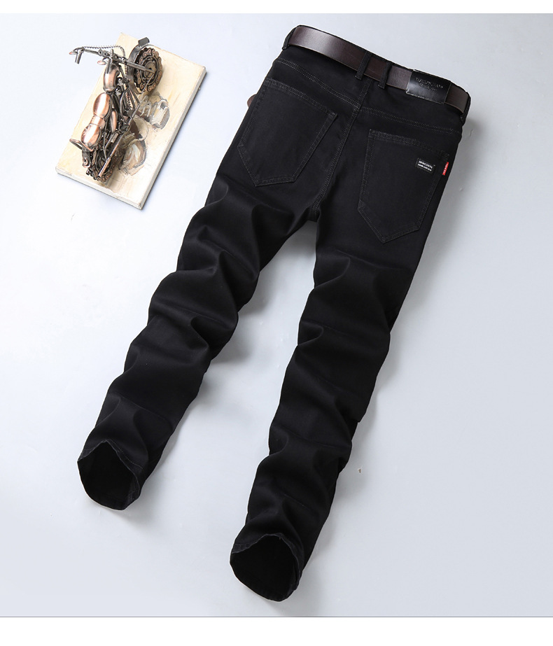 Spring and Autumn Pure Black Jeans Men's Men's Fashion Stretch Slim-Fit Youth Fashion Trend Pencil Pants Long Pants Generation Hair