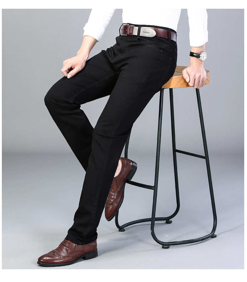 Spring and Autumn Pure Black Jeans Men's Men's Fashion Stretch Slim-Fit Youth Fashion Trend Pencil Pants Long Pants Generation Hair