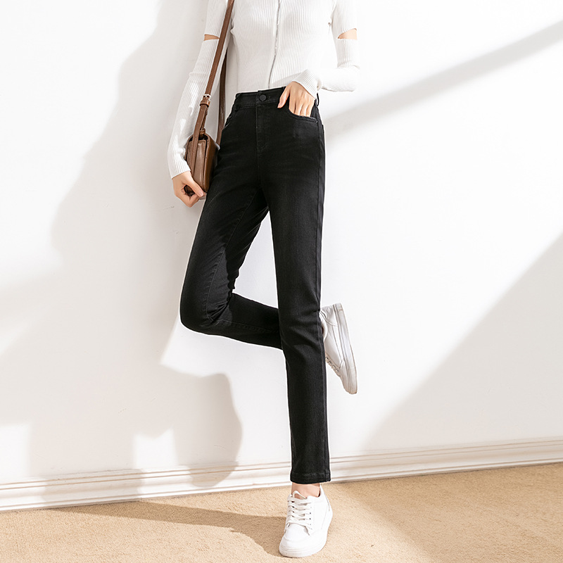 Black Slim Fit Pencil Pants Black Skinny Tappered Pants Women 2021 New Fall Women&#039;s Clothing Tide High Waist Jeans Women