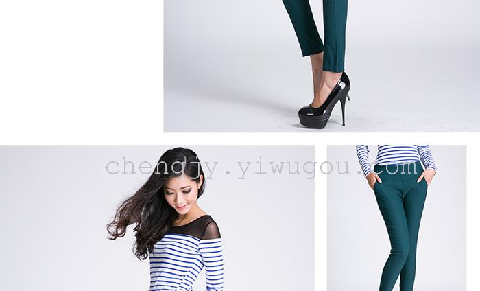 High waist and small leg pencil pants stretch tight leggings with fleece and thick casual pants winter style