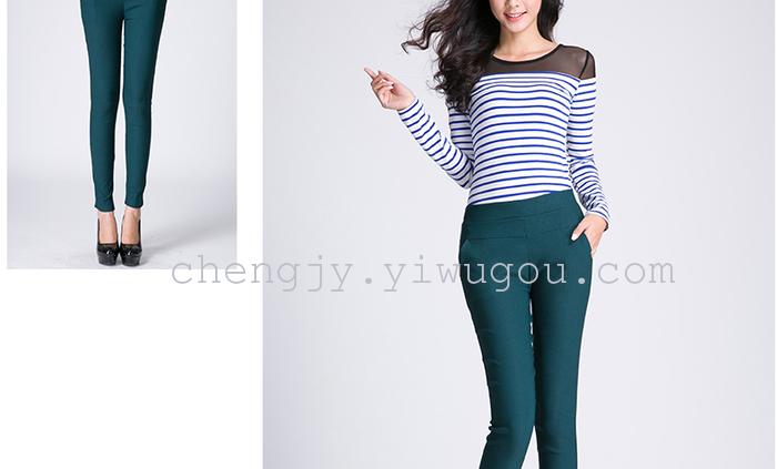 High waist and small leg pencil pants stretch tight leggings with fleece and thick casual pants winter style