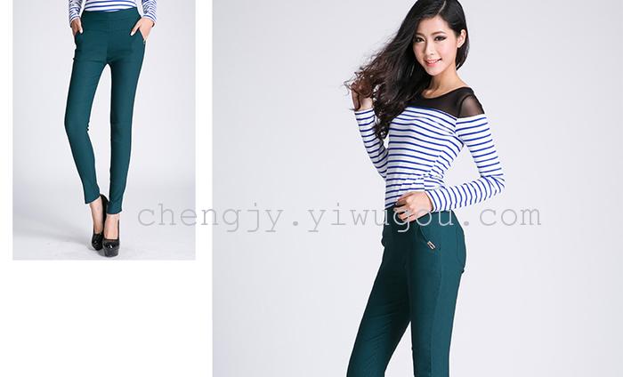 High waist and small leg pencil pants stretch tight leggings with fleece and thick casual pants winter style