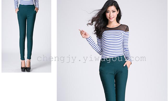 High waist and small leg pencil pants stretch tight leggings with fleece and thick casual pants winter style